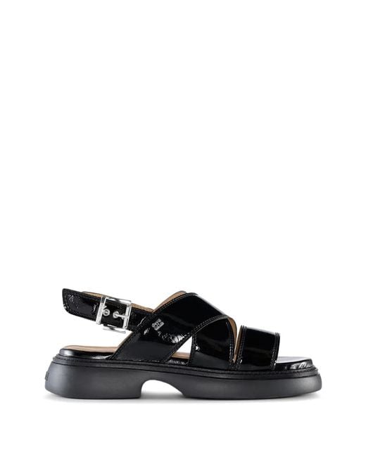 Ganni Black Cross-Strap Sandals