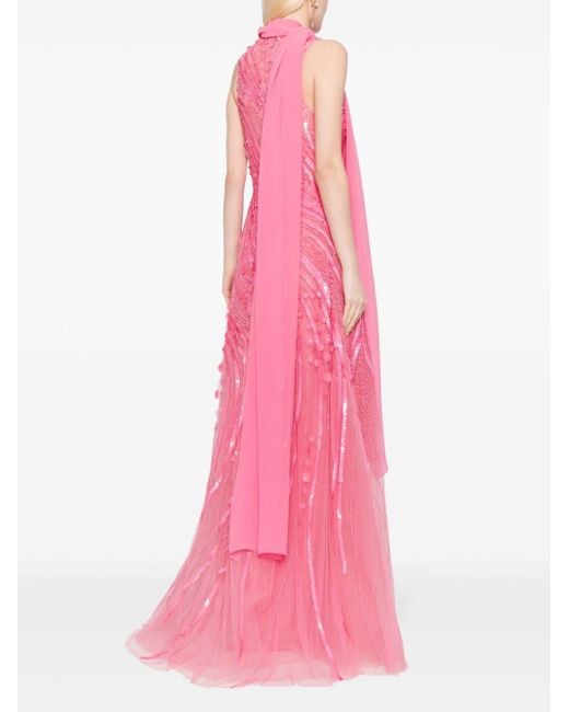 Robe longue à ornements de perles Elie Saab en coloris Pink