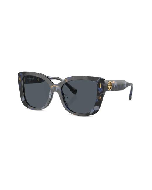 Tory Burch Gray Logo-Plaque Oversize-Frame Sunglasses