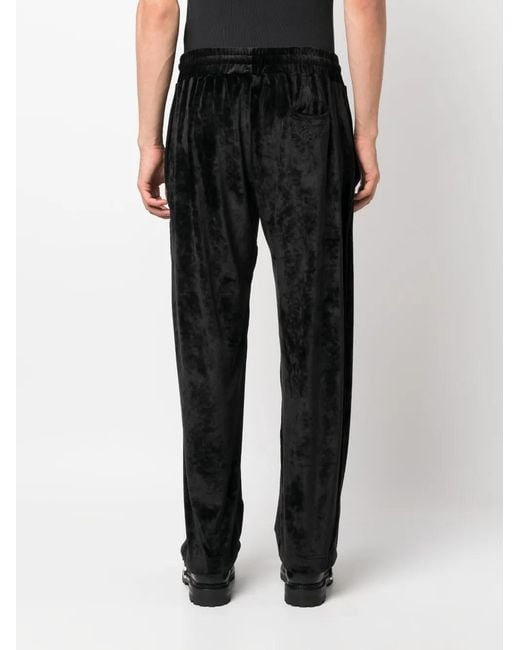 Gcds Black Logo-Embroidered Velvet Trousers for men