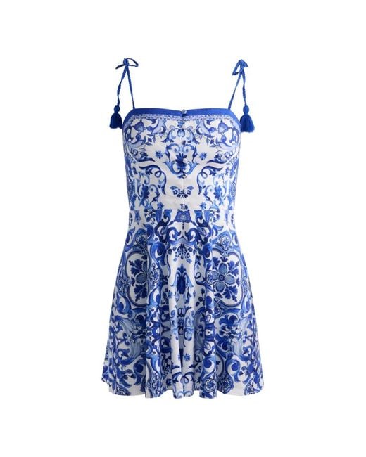 Alice + Olivia Blue Glinda Tassel-Detail Spaghetti-Strap Mini Dress