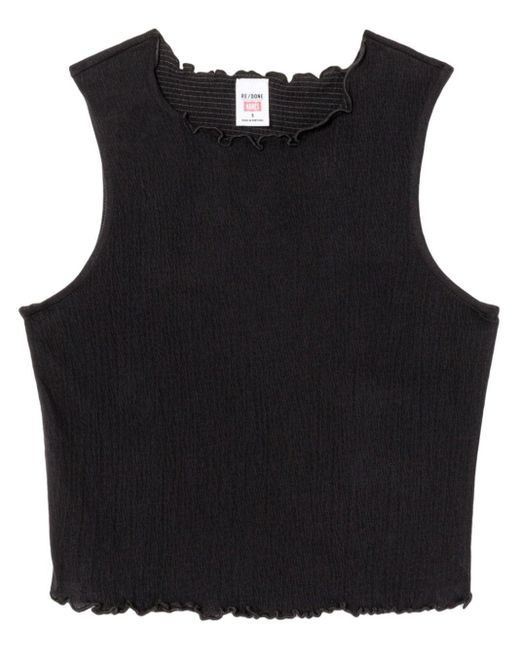 Re/done Black Crinkled Round-neck Tank Top