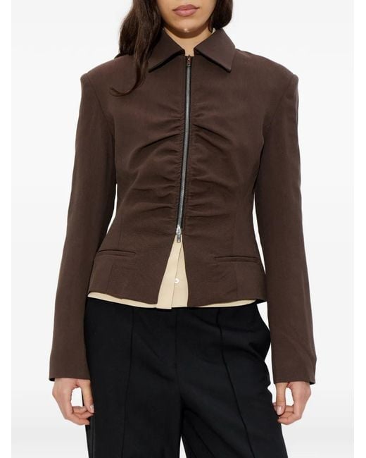 IRO Brown Ruched Zip-Up Jacket
