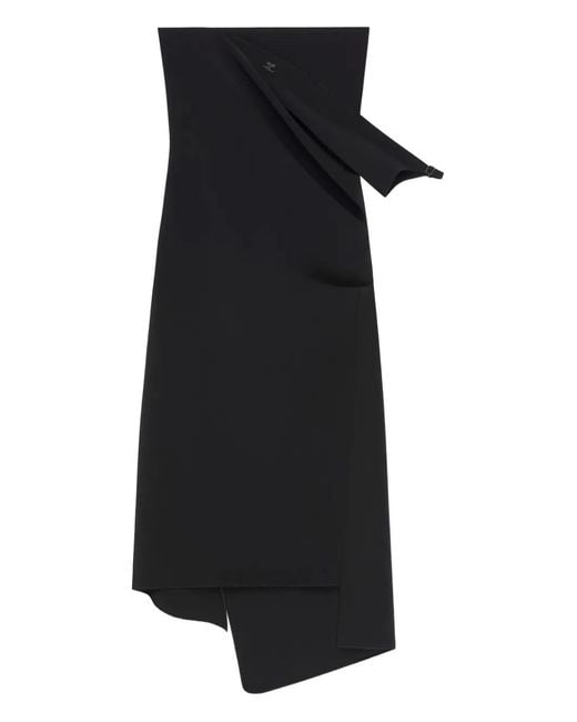 Courreges Black Draped Asymmetrical Midi Dress