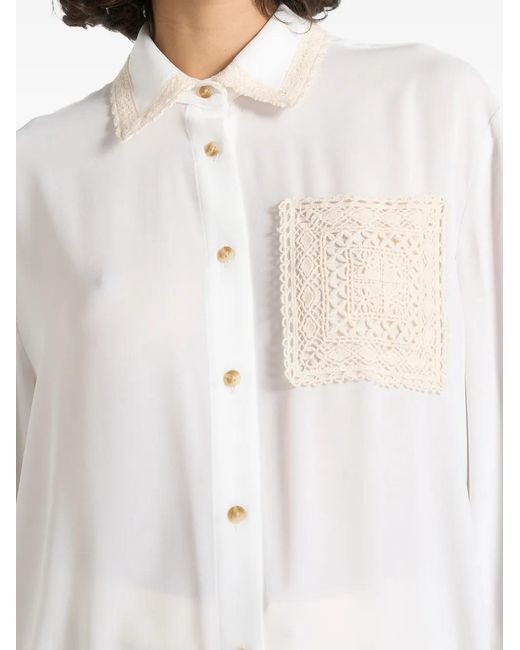 Manière De Voir White Mya Crochet-Detail Georgette Shirt