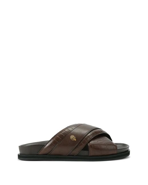 Kurt Geiger Brown Baron Croc-Embossed Cross Sandals for men
