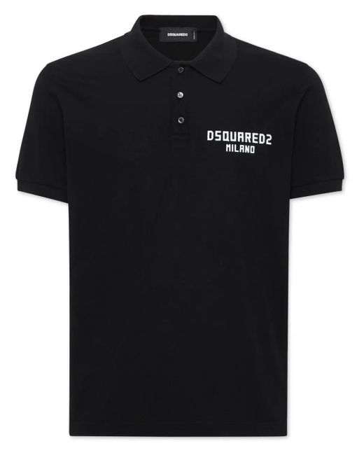 DSquared² Black Classic Polo Shirt With Front Button Placket for men