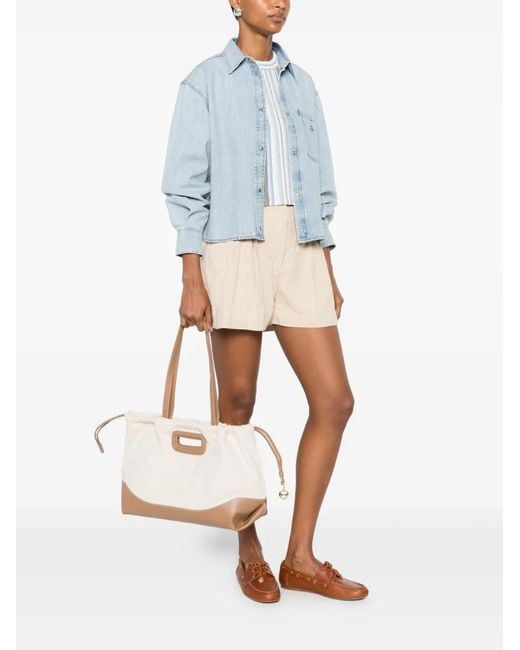 Maje Natural Leather-Trim Drawstring Tote Bag