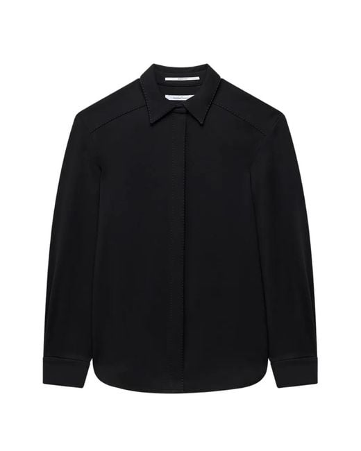 Another Tomorrow Black Curved-Hem Shirt