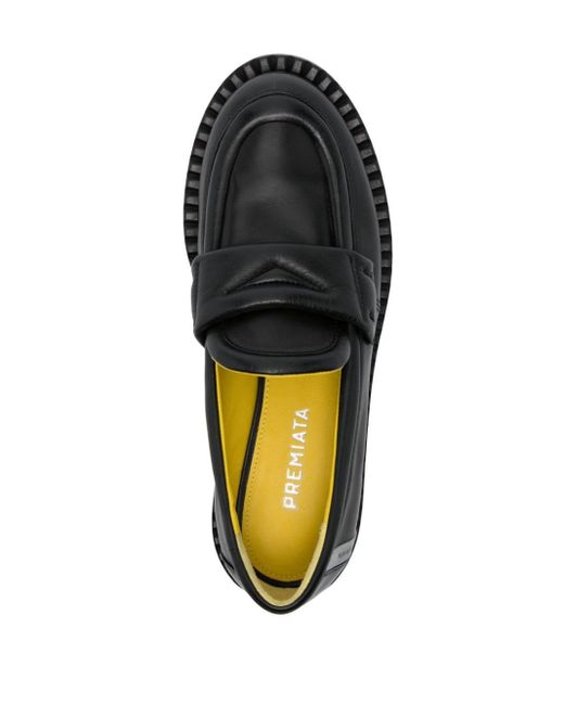 Premiata Black Logo-patch Leather Loafers