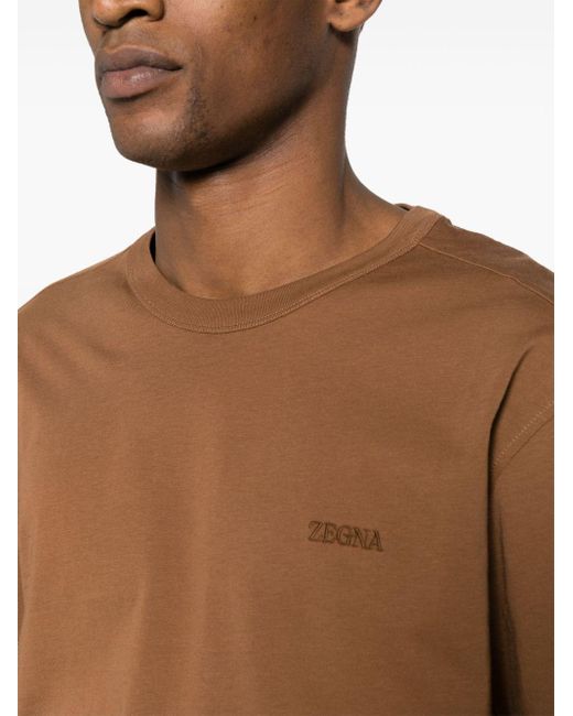 Zegna T-Shirt mit Logo-Stickerei in Brown für Herren