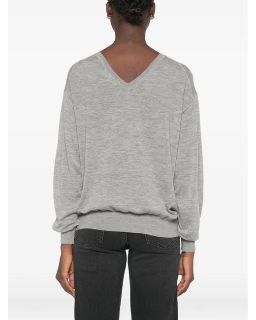 FRAME Gray The Crinkle V-Neck Sweater