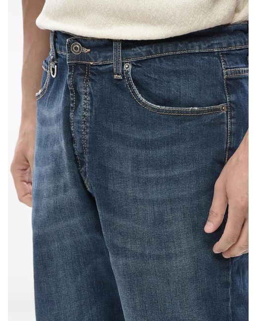 Paolo Pecora Blue Leather-Patch Whiskered Jeans for men