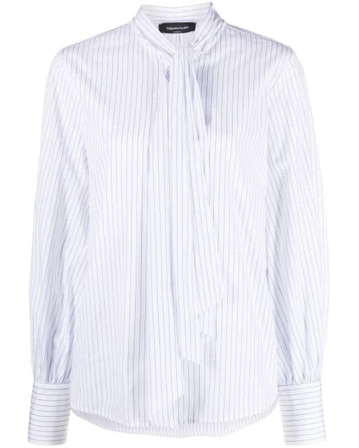 Fabiana Filippi White Striped Pussy-Bow Shirt