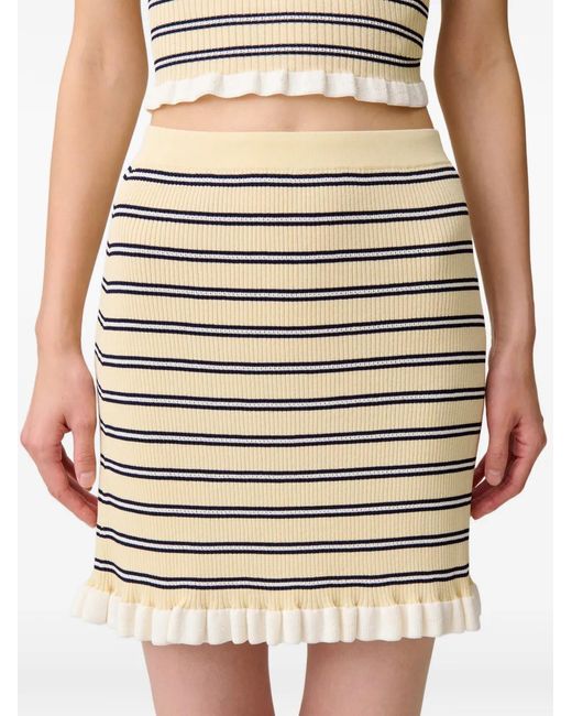 Claudie Pierlot Natural Striped Ruffled-Hem Mini Skirt