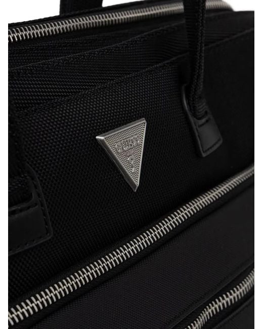 Guess Black Porte-Documents Zippé Berna À Plaque Logo for men