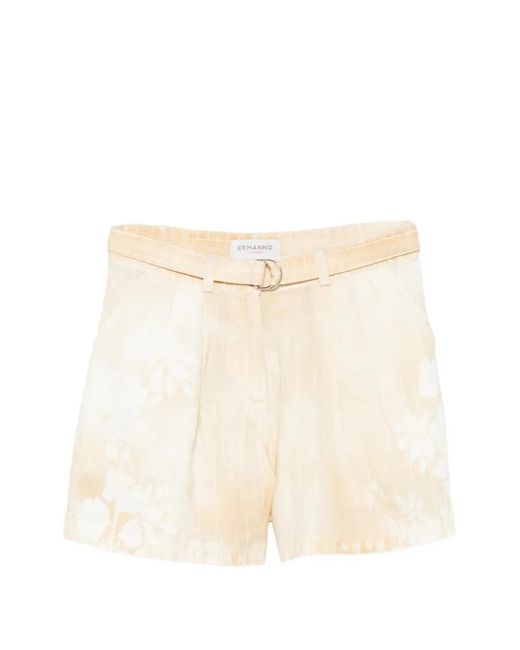 ERMANNO FIRENZE Natural Floral Belted Shorts
