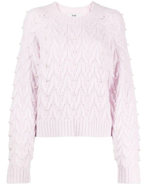 B+ AB Pink Pearl-embellished Cable-knit Jumper