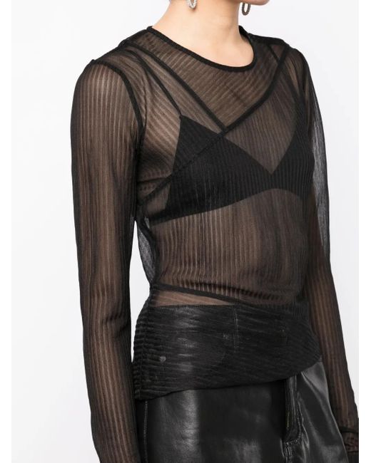 Tom Ford Gray Sheer Ribbed Long-Sleeve Jersey Top