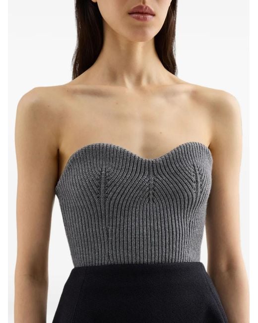 Jil Sander Gray Ribbed-Knit Sweetheart-Neck Bustier Top