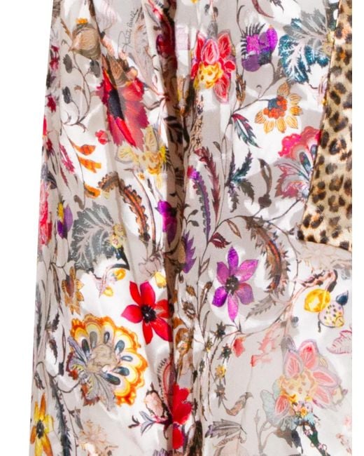Roberto Cavalli White Pussy-Bow Floral-Print Blouse