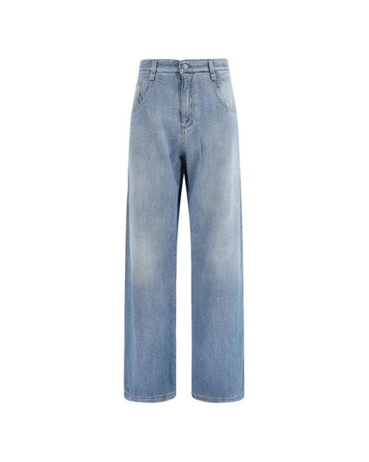 Ermanno Scervino Blue Chevron-Pattern Baggy Jeans