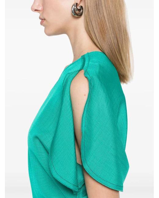 Victoria Beckham Green V-Back Mid-Length Dress With Gathered Detailing And Flared Skirt