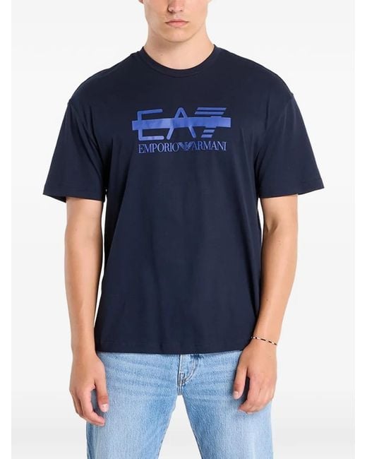 EA7 Blue Logo-Print T-Shirt for men