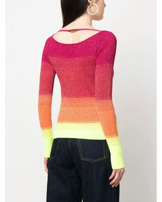 Gcds Red Colour-Block Ribbed-Knit Jumper