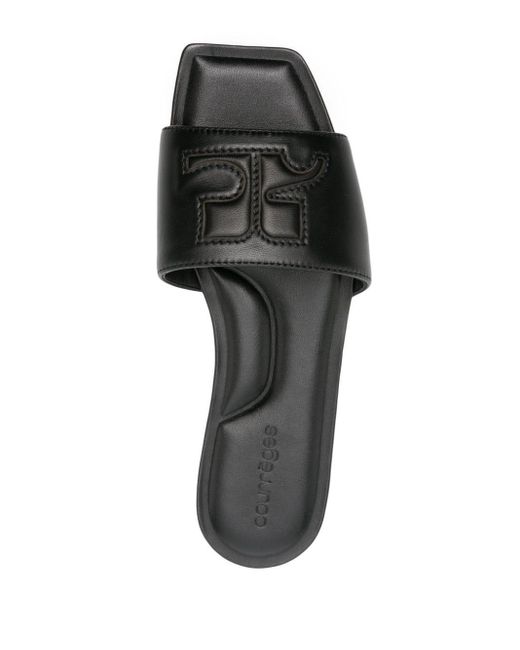 Courreges Black Slide Sandals With Application