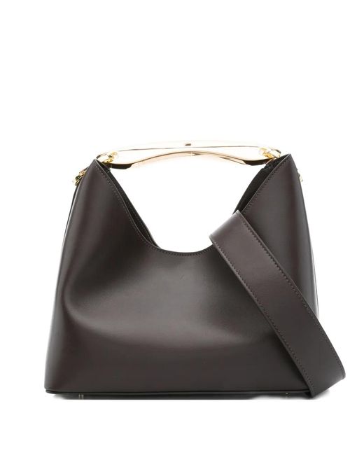 Elleme Black Boomerang Top-Handle Leather Tote Bag