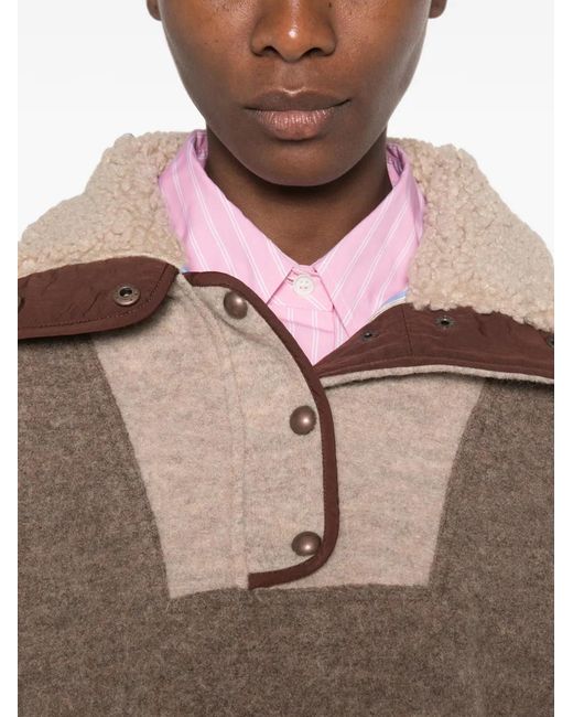 Sessun Brown Contrast-Panel Press-Stud Jacket