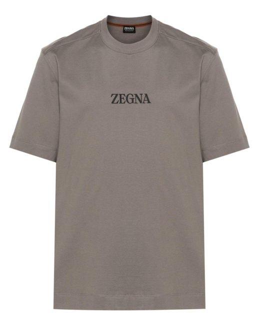 T-shirt en coton à logo imprimé Zegna pour homme en coloris Gray