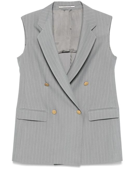 Tagliatore Gray Tailored Sleeveless Blazer With-Tone Buttons