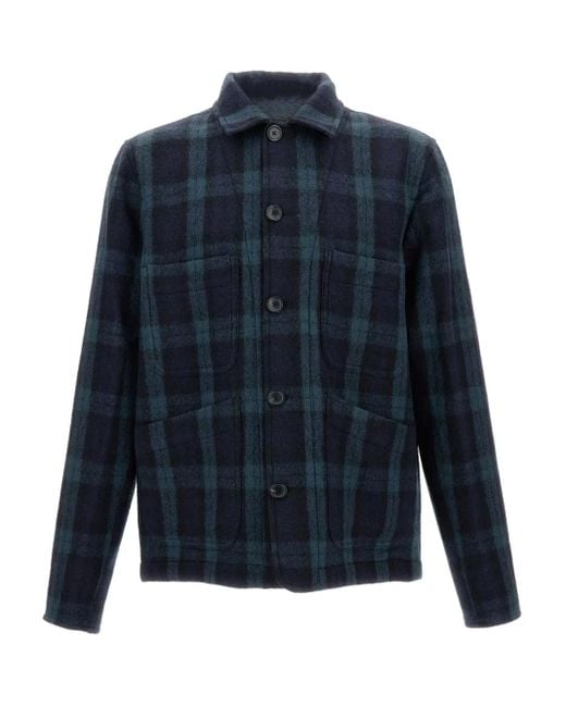 メンズ Paul Smith Checked Wool Overshirt Blue