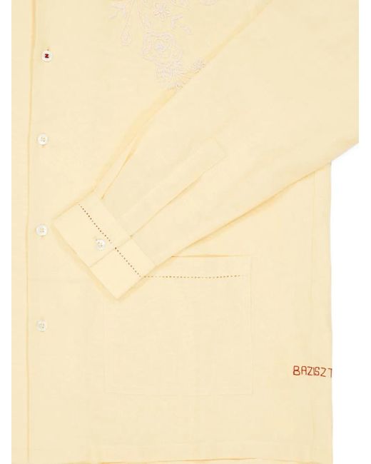 BAZISZT Natural Cade Floral-Embroidered Long-Sleeve Shirt for men
