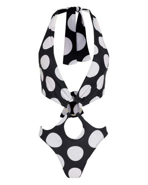Amir Slama White Badeanzug mit Polka Dots