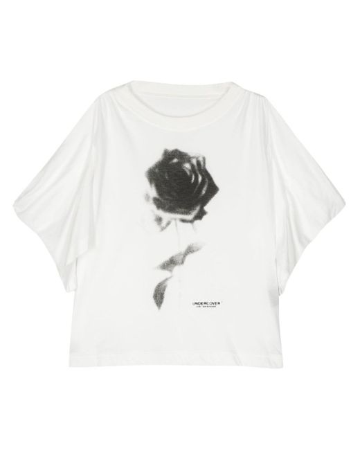 Rose-print cotton T-shirt di Undercover in White