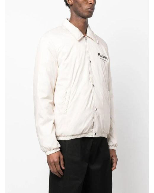 McQueen White Logo-Print Bomber Jacket for men
