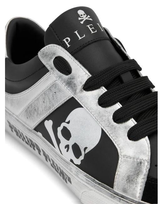 Philipp Plein Black Retrokickz Skull-Motif Leather Sneakers