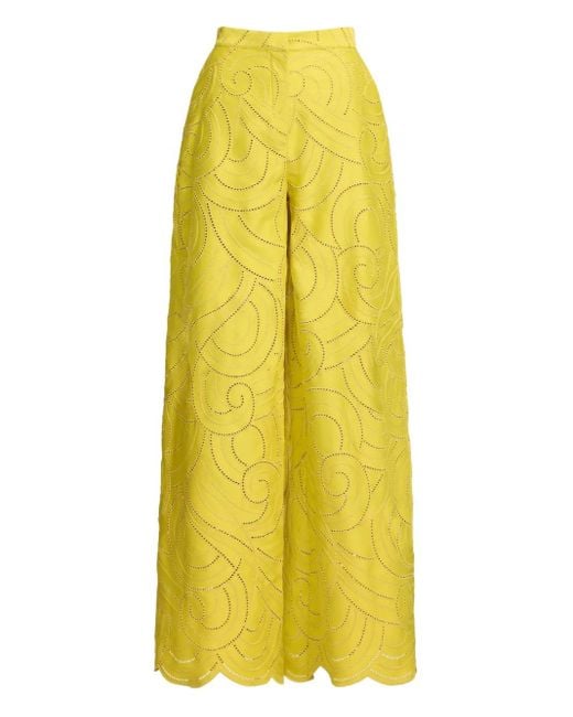 Elie Saab Swirl-embroidered Pants Yellow