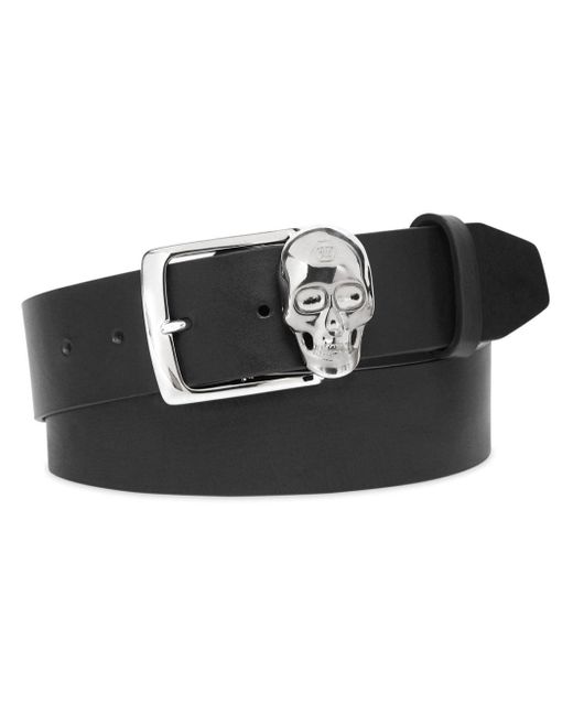 Philipp Plein Black Skull-buckle Leather Belt for men