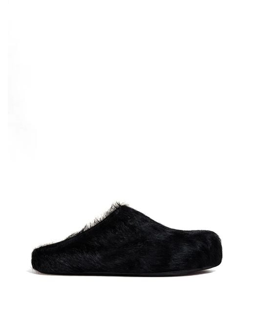 Marni Black Long Hair Calfskin Fussbett Sabot for men