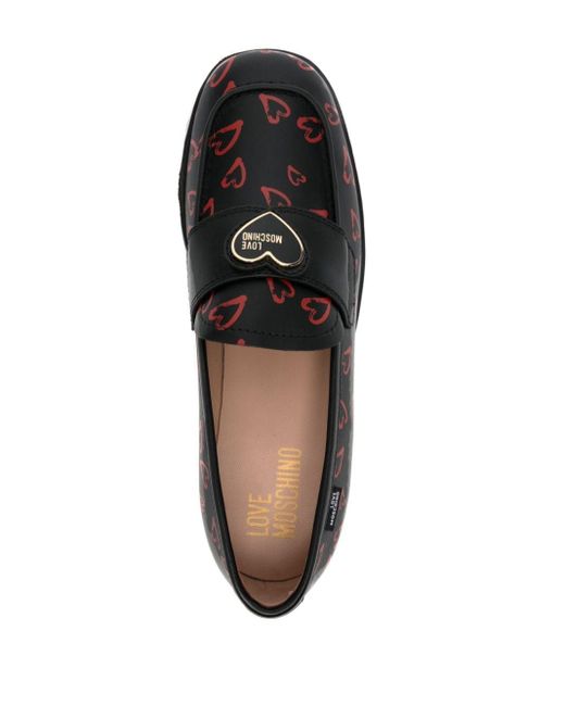 Love Moschino Black Logo-appliqué Leather Loafers