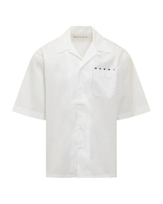 Marni White Logo-Print Chest-Pocket Shirt for men