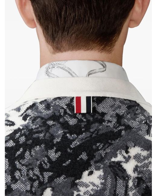 Thom Browne White Intarsia Cashmere Cardigan for men
