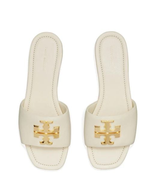 Tory Burch White Eleanor Logo-Plaque Sandals