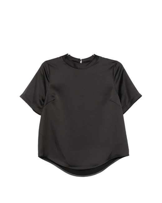 Imperial Black Satin-Finish Short-Sleeve Top