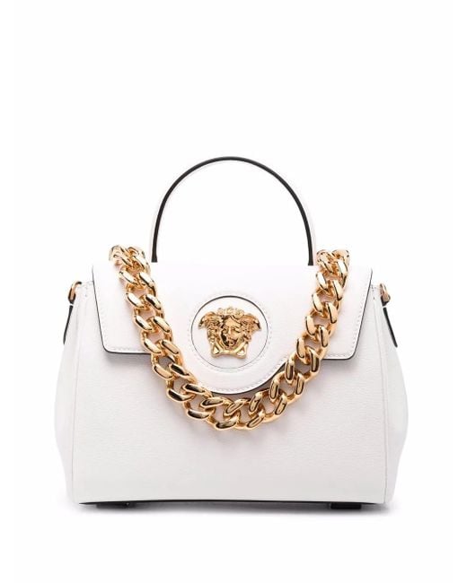 Versace White La Medusa Leather Top-Handle