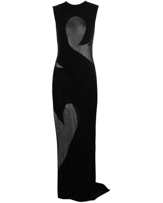 The Attico Black Long Dress In Viscose Chiffon And Chenille